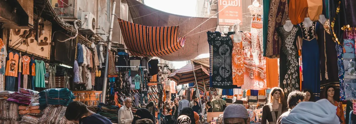 Stalls and shoppers in a Cairo market