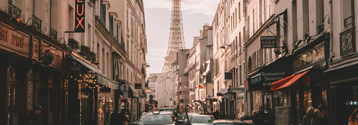 The Eiffel Tower at the end of a Paris street