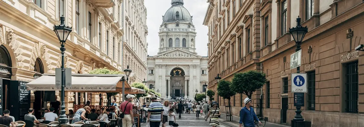 Classical architecture on a Budapest street