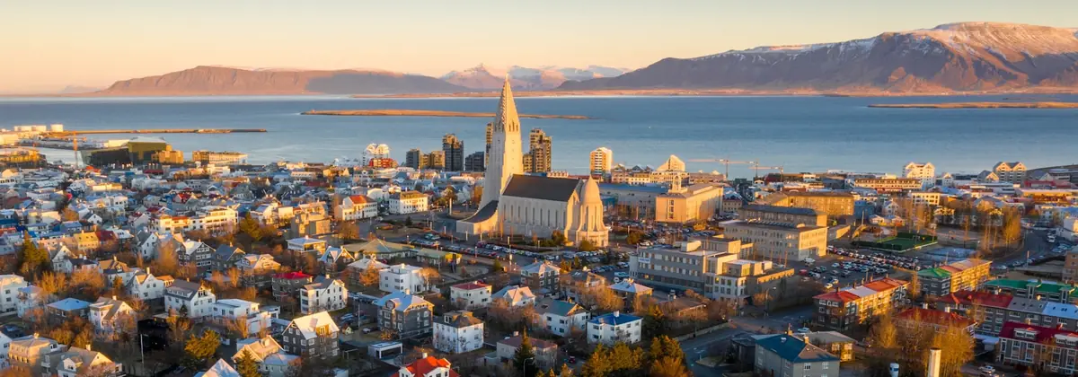 Reykjavik's colourful roofs against the mountains
