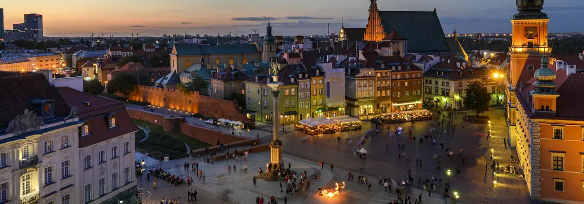 Warsaw's Old Town square at dusk