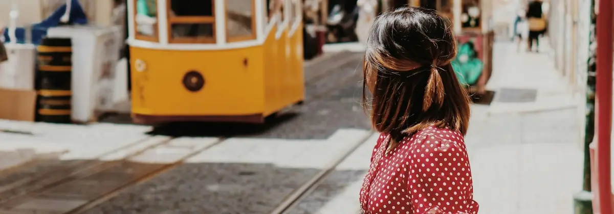 A yellow tram in Lisbon