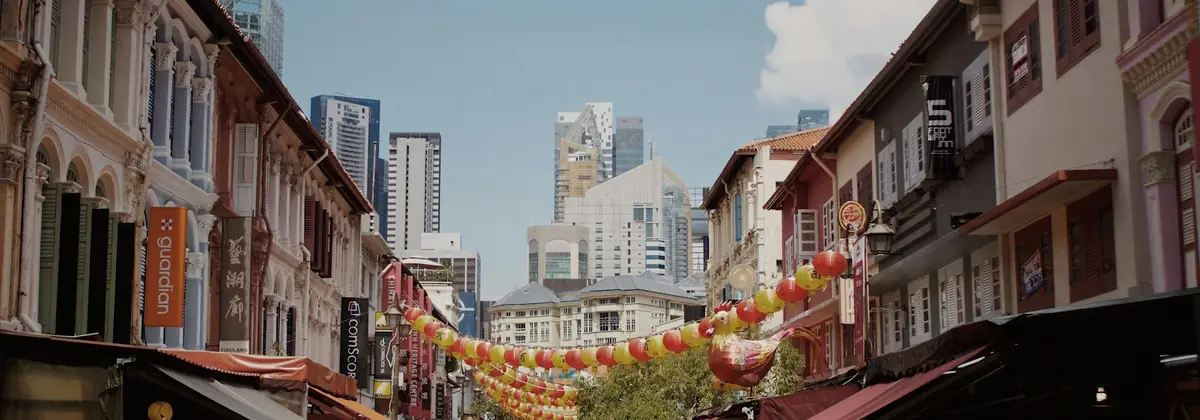 Singapore's Chinatown shophouses against the skyline