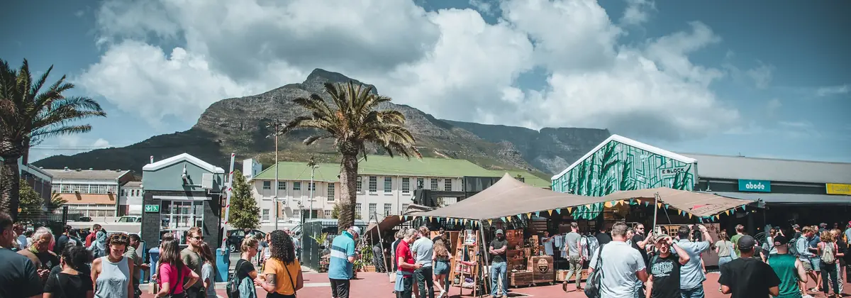 Crowds at a Cape Town waterfront market