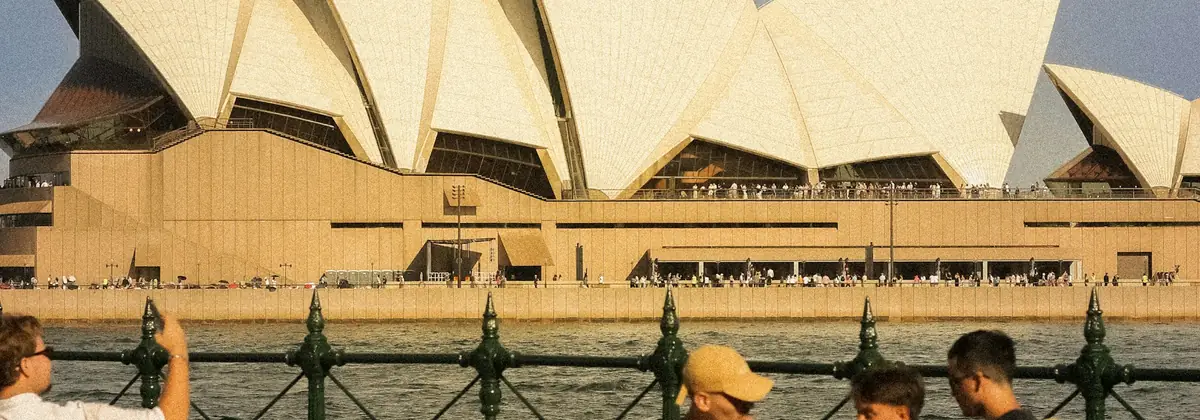 Visitors gathered in front of the Sydney Opera House